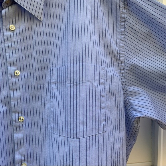 Emanuel Ungari light blue and navy striped button up dress shirt 17 34/35 XL - Picture 7 of 15